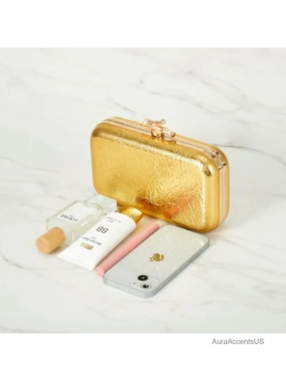 Satin Pleated Evening Structured Clutch Purse Box Bag with Detachable Chain